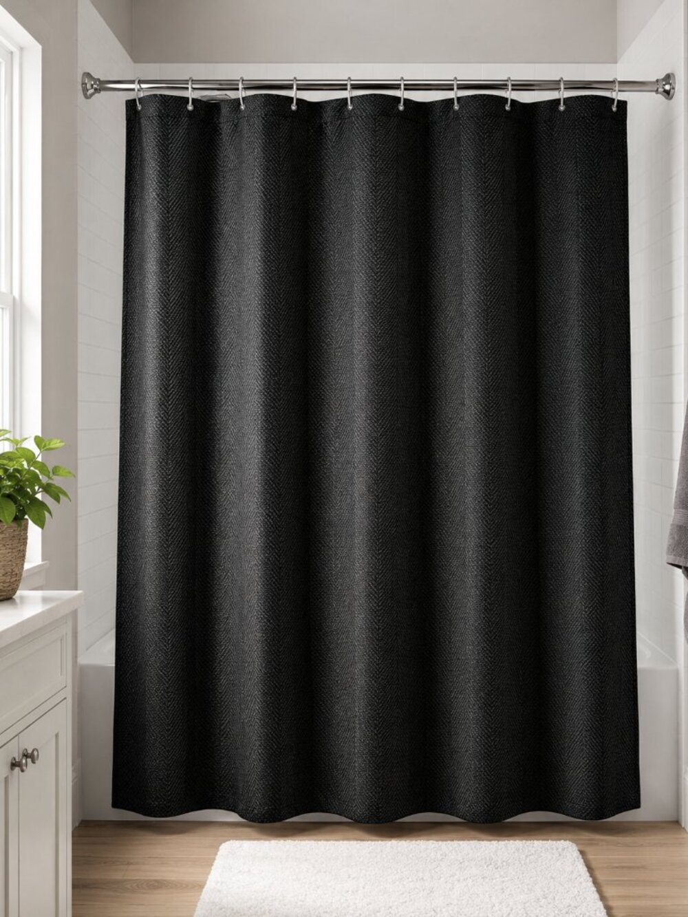 Room Essentials Black Herringbone Shower Curtain 72x72 Polyester Machine Wash